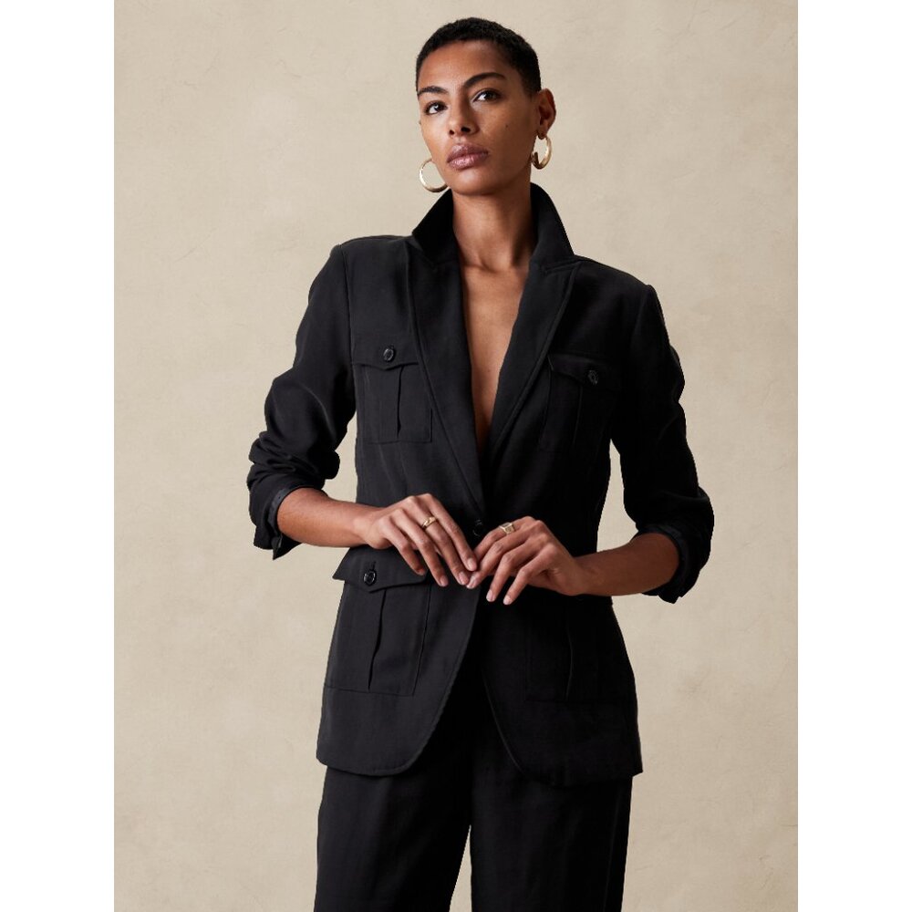 NWT Banana Republic Womens Size 0 Drapey Twill Multi Pocket Blazer Jacket NEW - Picture 2 of 3